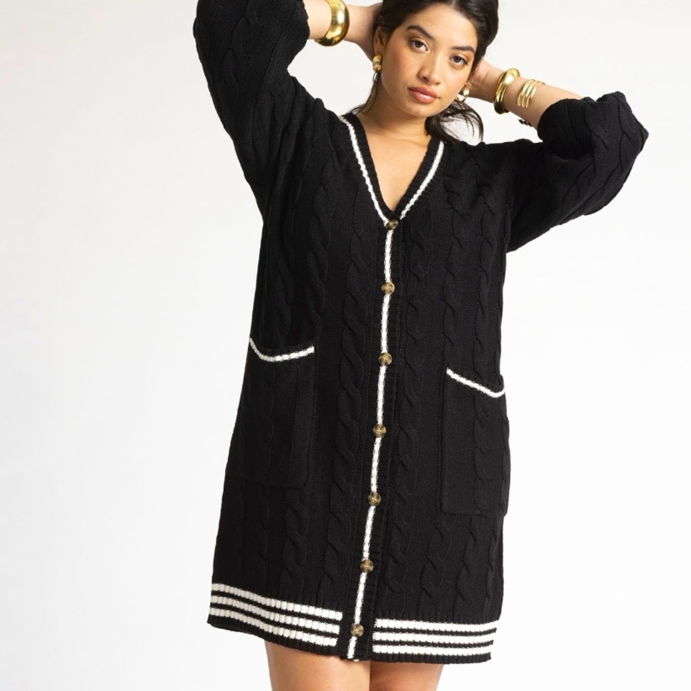 Eloquii Cardigan Sweater Dress with Stripe Evening Blue Size 18/20